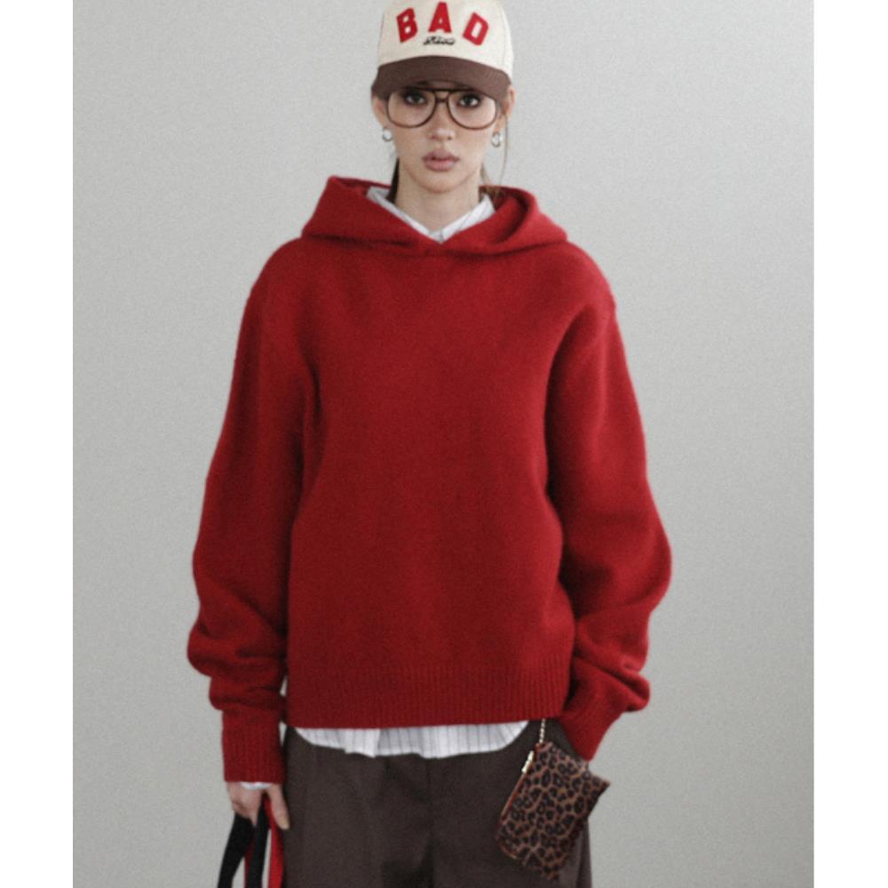 BADBLOOD BS Heavy Wool Hood Red w-hde24-053