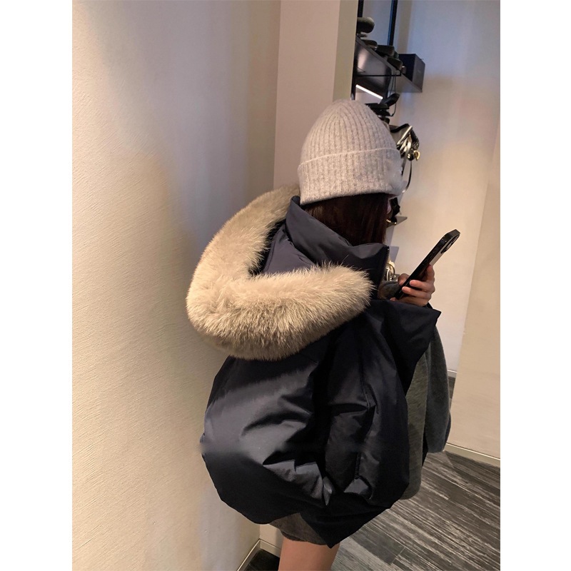 レディース 90% ホワイトダックダウンジャケット 冬 ハイエンドスタイル エレガントなショート丈 パファージャケット 大きなファーカラー フード付き 厚手コート