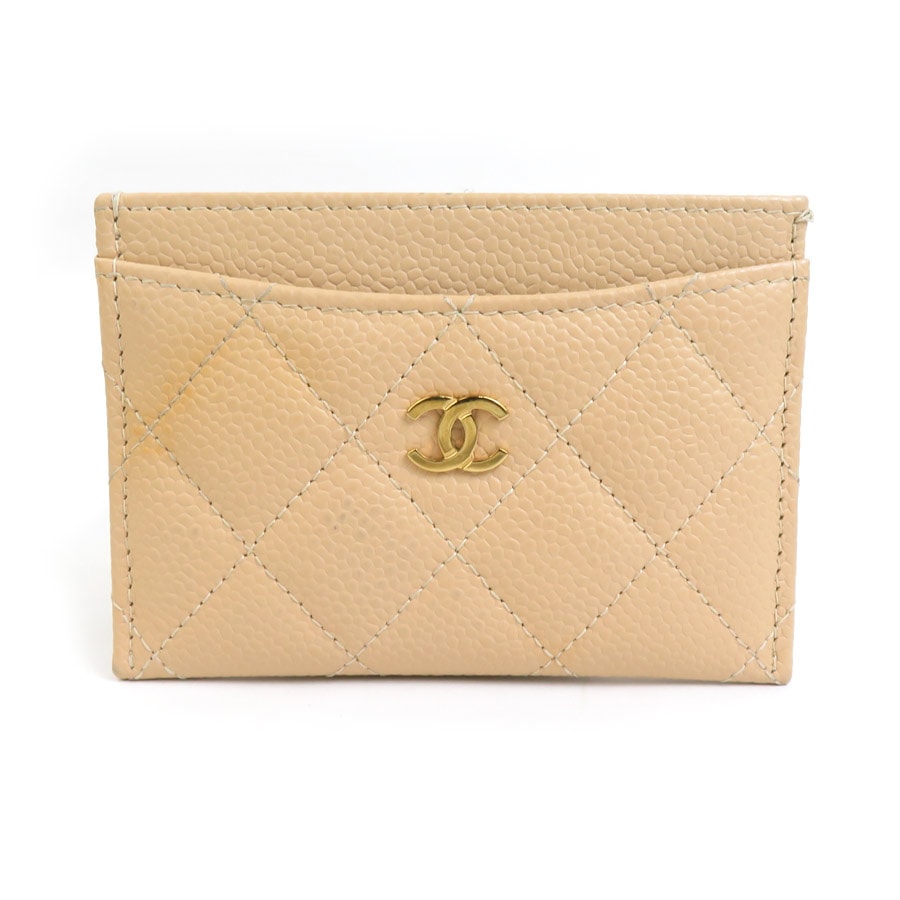 シャネル CHANEL カードケース マトラッセ キャビアスキンレザー ベージュ ゴールド レディース e60063j
