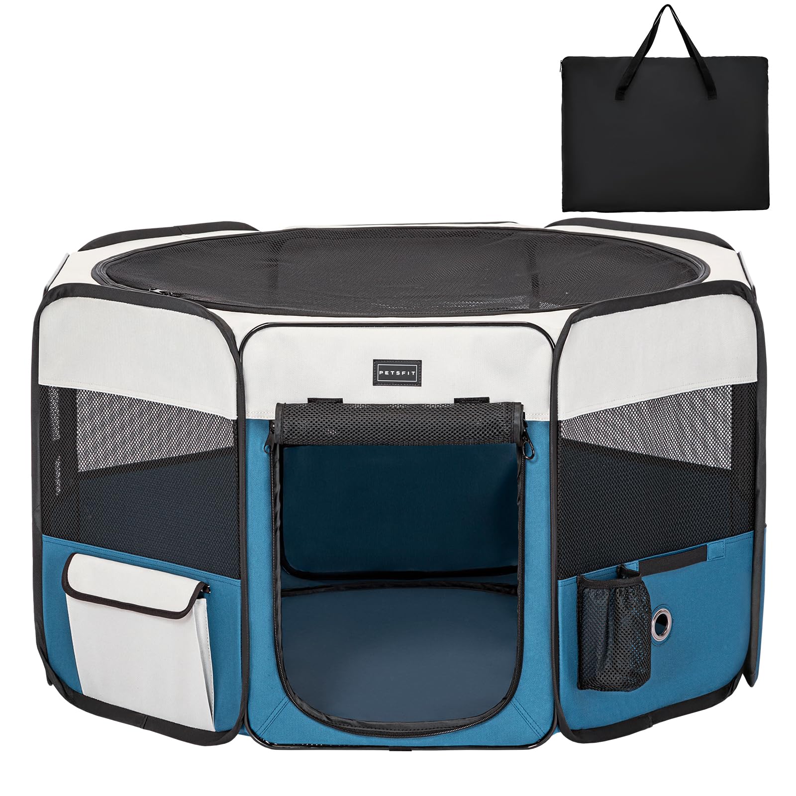 Petsfit 犬 サークル ペットサークル 八角形 ドッグハウス 【パッと開いてすぐ使える】 猫の産屋 猫の分娩室 折りたたみ 犬猫兼用 メッシュ 屋根付き 軽量 収納バッグ付き 部屋のインテリアに