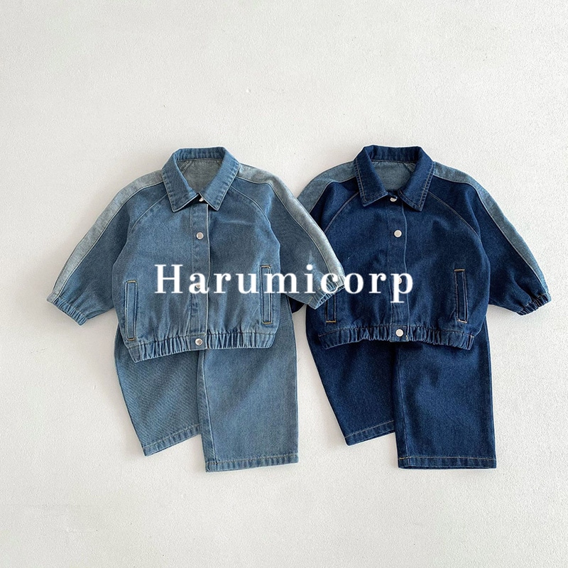セットアップ キッズ ベビー服 男の子 女の子双子 カジュアルデニムのコート長袖 綿 デニムパンツ 子供服 上下セット ジュニア 赤ちゃん 秋服春秋冬 おしゃれ 可愛い トップス ボトムス ロングパン