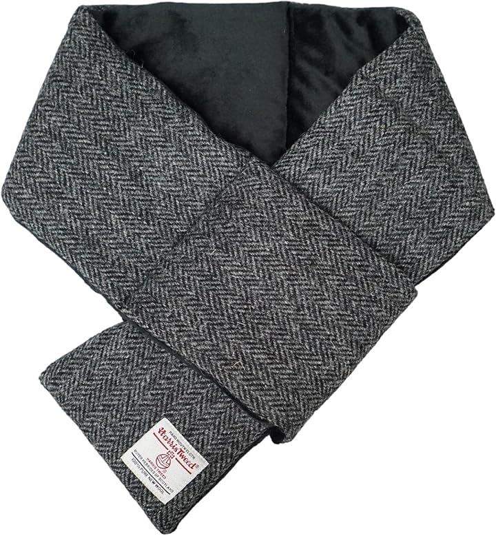ハリスツイード Harris Tweed ショートマフラー 中綿入り 男女兼用 裏起毛 ケース付 裏ボア 差し込みマフラー (ヘリンボン, Free Size)