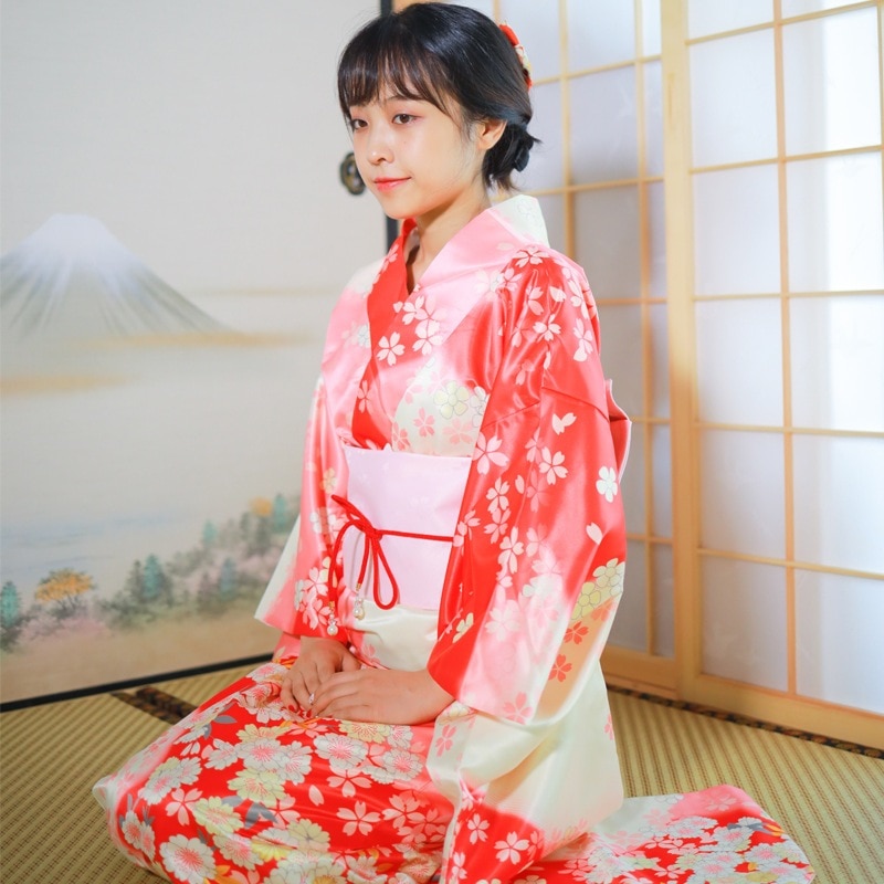 桜の美和風和服振袖和服正装伝統版襟を折って位置決め印紙を着る