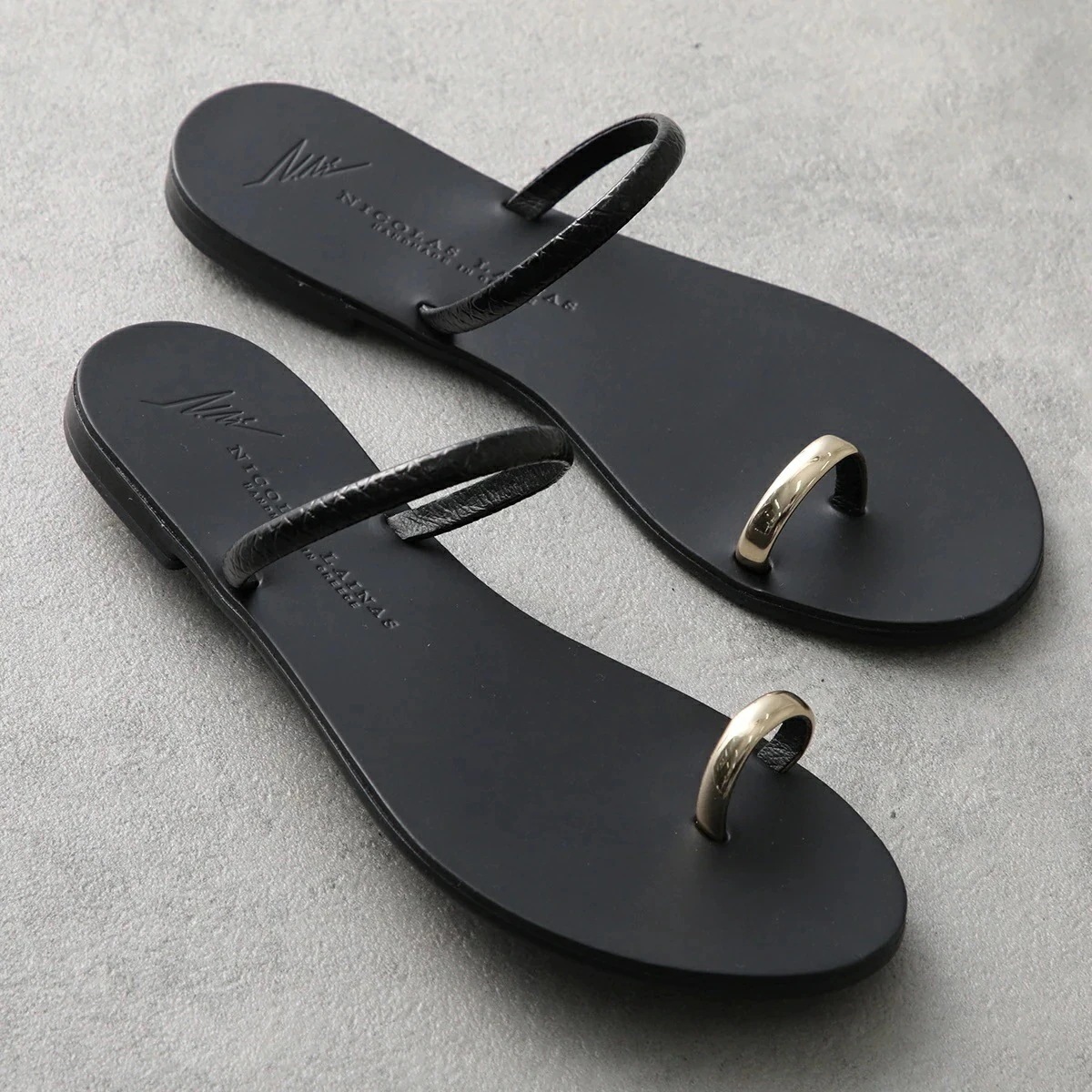NICOLAS LAINAS ニコラスライナス サンダル 913LT レディース レザー フラット トングサンダル シューズ 靴 GOLD-BLACK/SNAKE