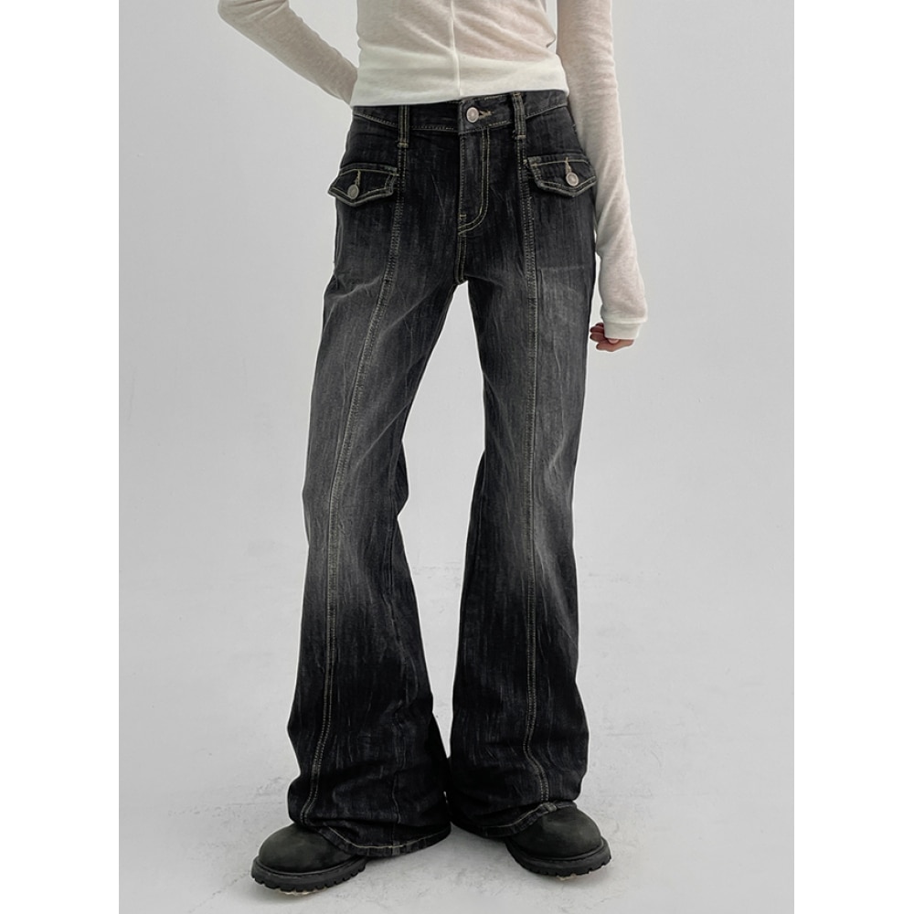 Black Up [春新品] Solua ポケットインシジョンブーツカットデニムパンツ