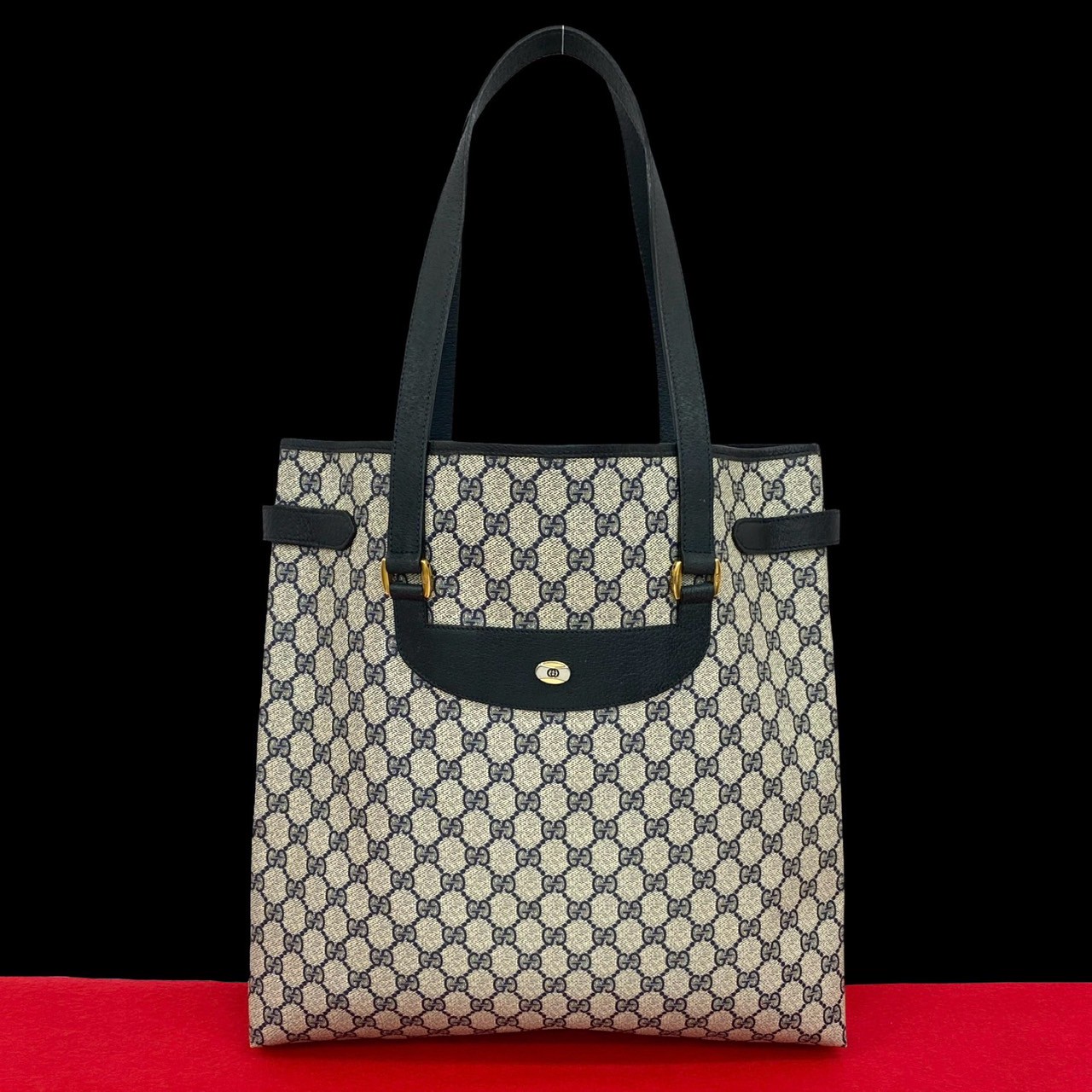 ヴィンテージ GG ロゴ 金具トートバッグ レザー PVC ネイビー 91-10