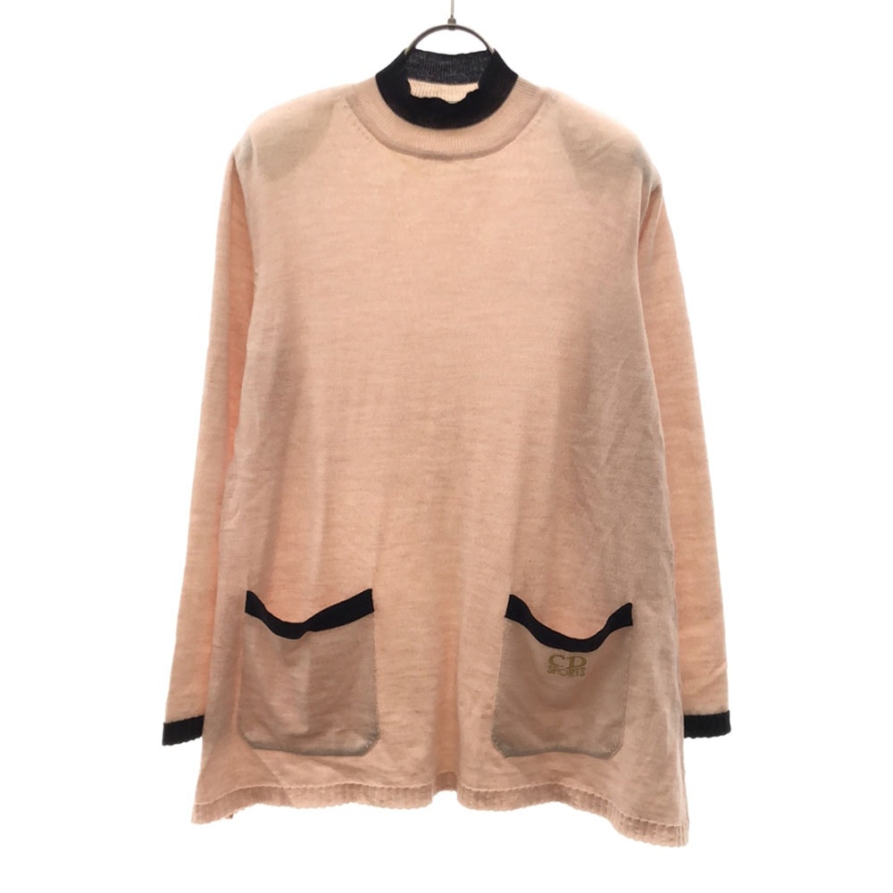 クリスチャンディオール スポーツ 90s ウール オールド 長袖 ハイネック Aライン ニット M サーモンピンク×ブラック Christian Dior SPORTS セーター レディース
