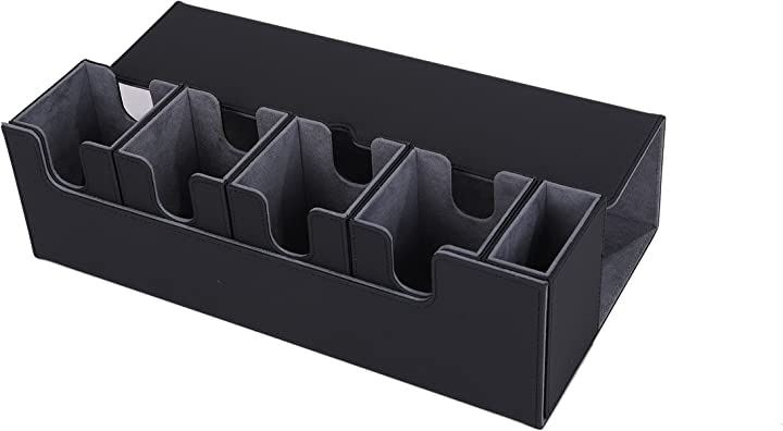 トレカ デッキケース マグネットで取り外し可能 デッキ入れ４個 ＋ ダイス入れ カードケース( ブラック, ダイス入れあり)