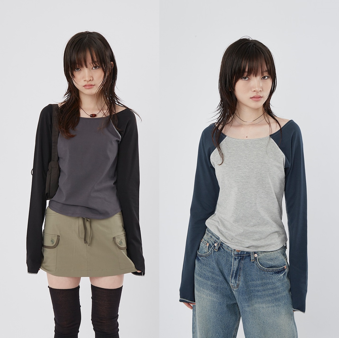 Viva boat neck raglan long sleeves 3色 (WOMEN) 新商品 韓国人気 韓国ファッション 夏のファッション 学生ファッション カップル デイリールック ヴィンテ 4,641円