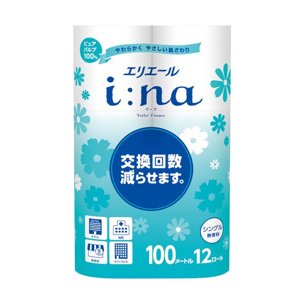 （まとめ）大王製紙 エリエールi：na（イーナ）トイレットティシュー シングル 100m 無香料 1パック（12ロール）5セット