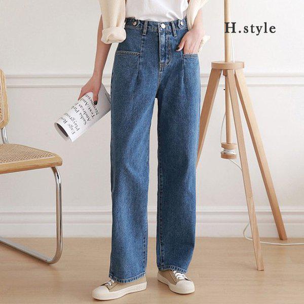 HスタイルMIZ1268ノンスパンビジョー ストレートデニムパンツ/春/ビッグサイズ/スラックス/バンディングパンツ/ジーンズ/バギー