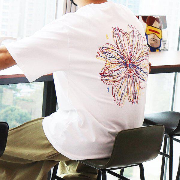 WBAメンズビッグサイズオーバーフィットフラワー捺染半袖Tシャツ