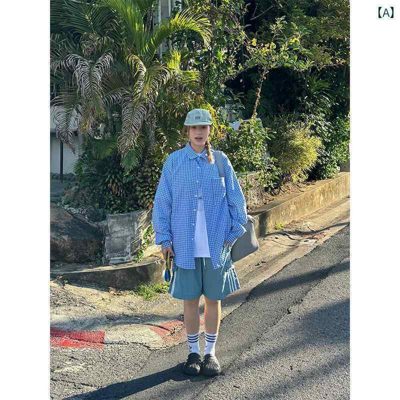 レディース チェック トップス 川 川も アメリカン レトロ チェック 柄 初春 長袖 シャツ メンズレディース ポロシャツ アウター トップス ブランド