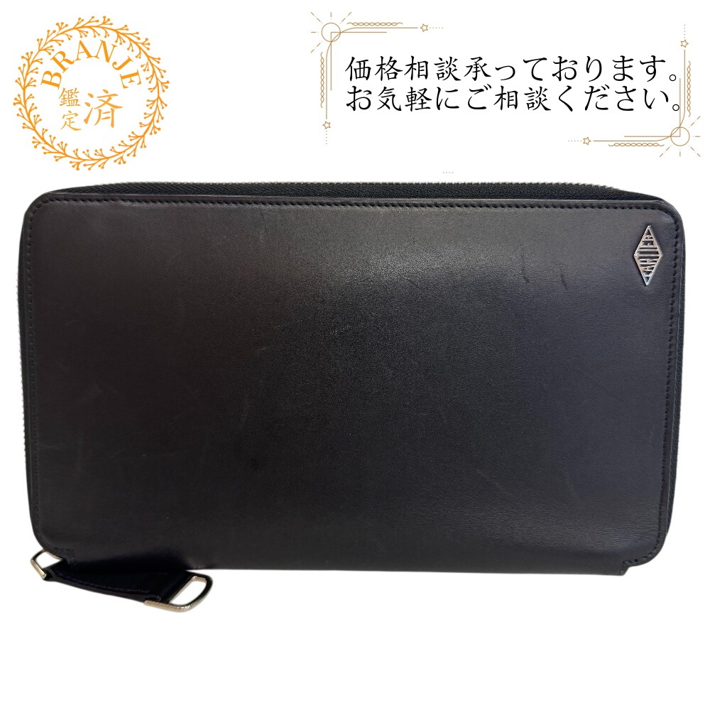 ルイ カルティエ ラウンドファスナー 長財布 通帳ケース レザー トラベルケース ブラック