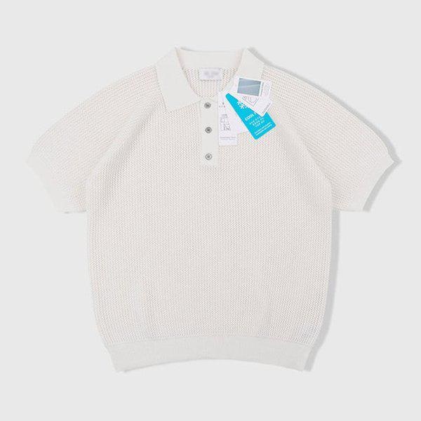 男性 ピーナッツ カラーネック スカシ 半袖 ニットTシャツ AT-KNH-Q013-アイボリー