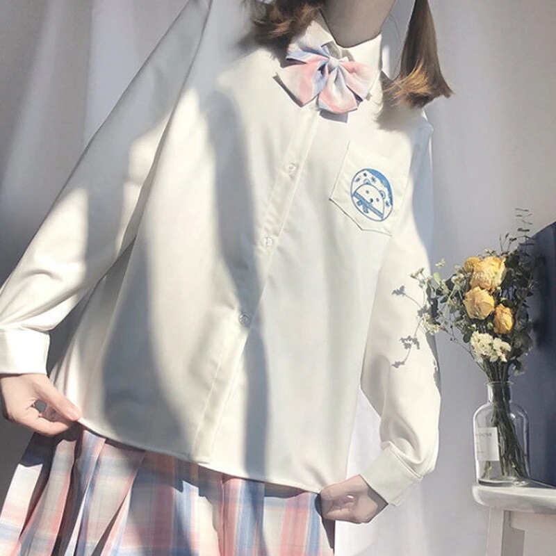 韓国 スーツ 涼しく楽ちんセットアップ スタイルの長袖シャツ女性の英国の大学のセーラー服大学の白い中学校の制服jkの制服