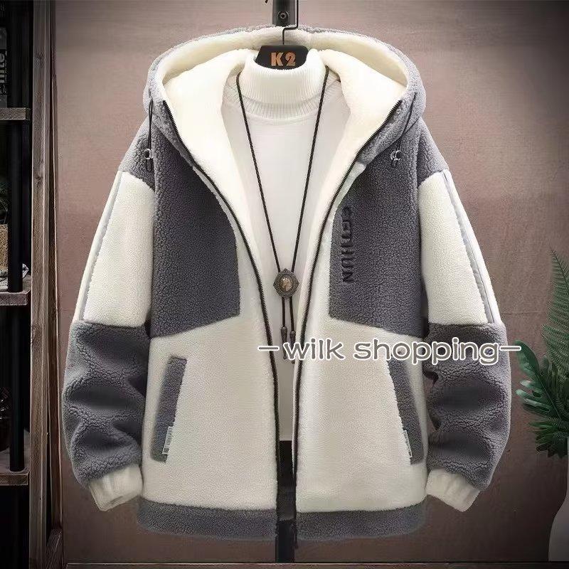 ボアジャケット メンズ フリース ボアアウター パーカー 裏起毛 ジャンパー フード付き もこもこ 防寒 厚手 暖かい ゆったり 通学 通勤