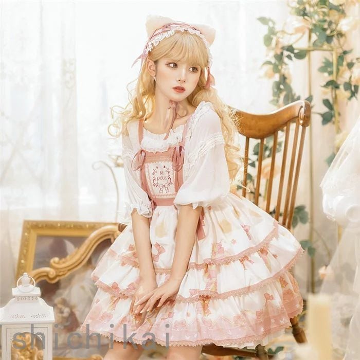 レディース 学園祭 Lolitaワンピース 蝶結び付き ノースリーブ イベント 茶会 ドレス ロリータ風 フリル襟 夢かわいい 通勤 膝丈スカー THOM 忘 レース エプロン WILLS 少女 イン