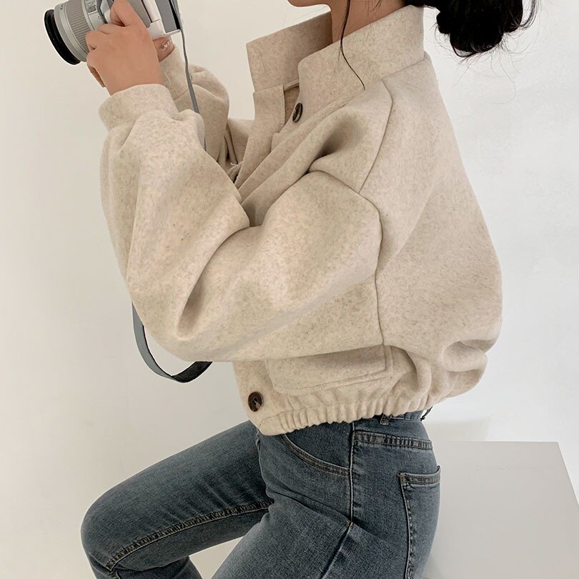 韓国の女性ファッション/ 感性トーンクロップバンディングジャケット&コート jk1064