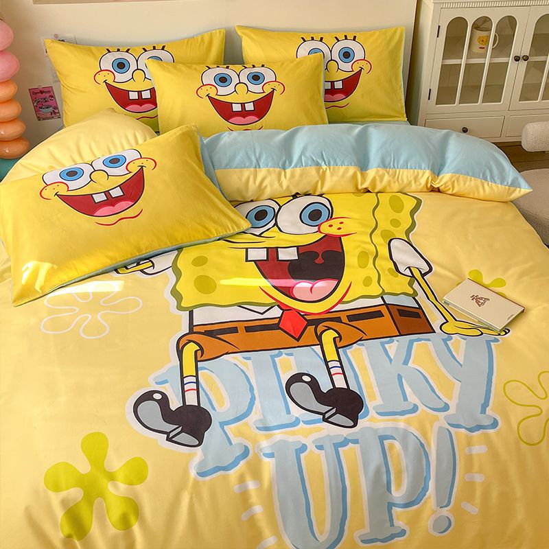 漫画のスポンジの赤ちゃんのプリントの綿のベッドの4つのセットの純綿の家庭用シーツの布団カバーのベッド用品の3つのセット