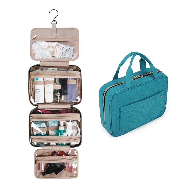 Bagsmart-フック付き化粧品バッグ,耐水性,バスルーム用トラベルバッグ,大型オーガナイザー付き lake blue M