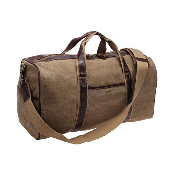 IBLUE Large Canvas Weekend Travel Duffel Bag Overnight Bag Vintage Leather Tote Airplane Carryon Lug