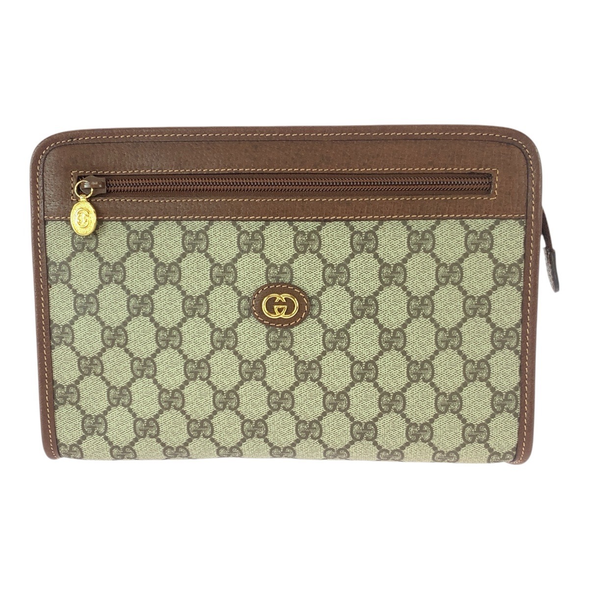 美品 ヴィンテージ オールドグッチ ベージュ ブラウン ゴールド金具 GGスプリームキャンバス/レザー 014.122.6063 セカンドバッグ クラッチバッグ レディース 600697