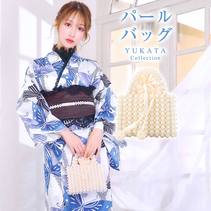 カゴ巾着 かごバッグ 巾着 小物 フェミニン パール [YUKATA by dazzy] 浴衣 レディース 大人 浴衣 帯 新作 女性用 大人用 和装 和服 和装小物 フリーサイズ 横