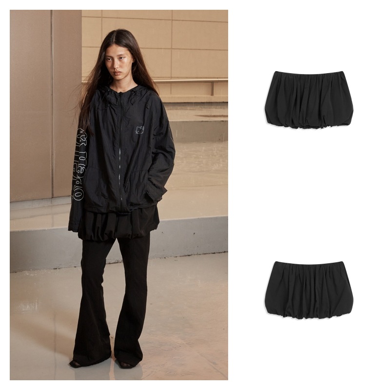 【OPEN Yy】 CRINKLED BUBBLE HEM MINI SKIRT : BLACK