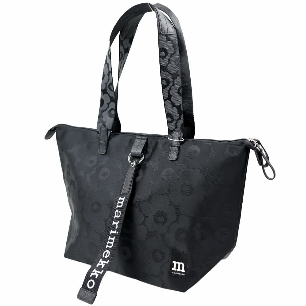 マリメッコ トートバッグ レディース 肩掛け ファスナー式開閉 ブラック 花柄 marimekko Tote M Unikko Shoulder bag 095310 999 095310-999