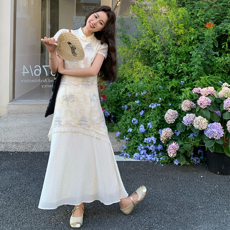 2025新作 おしゃれ 新しい中国風 花柄 ワンピース 着痩せ 大きいサイズ ロングワンピース かわいい シンプル お出かけ