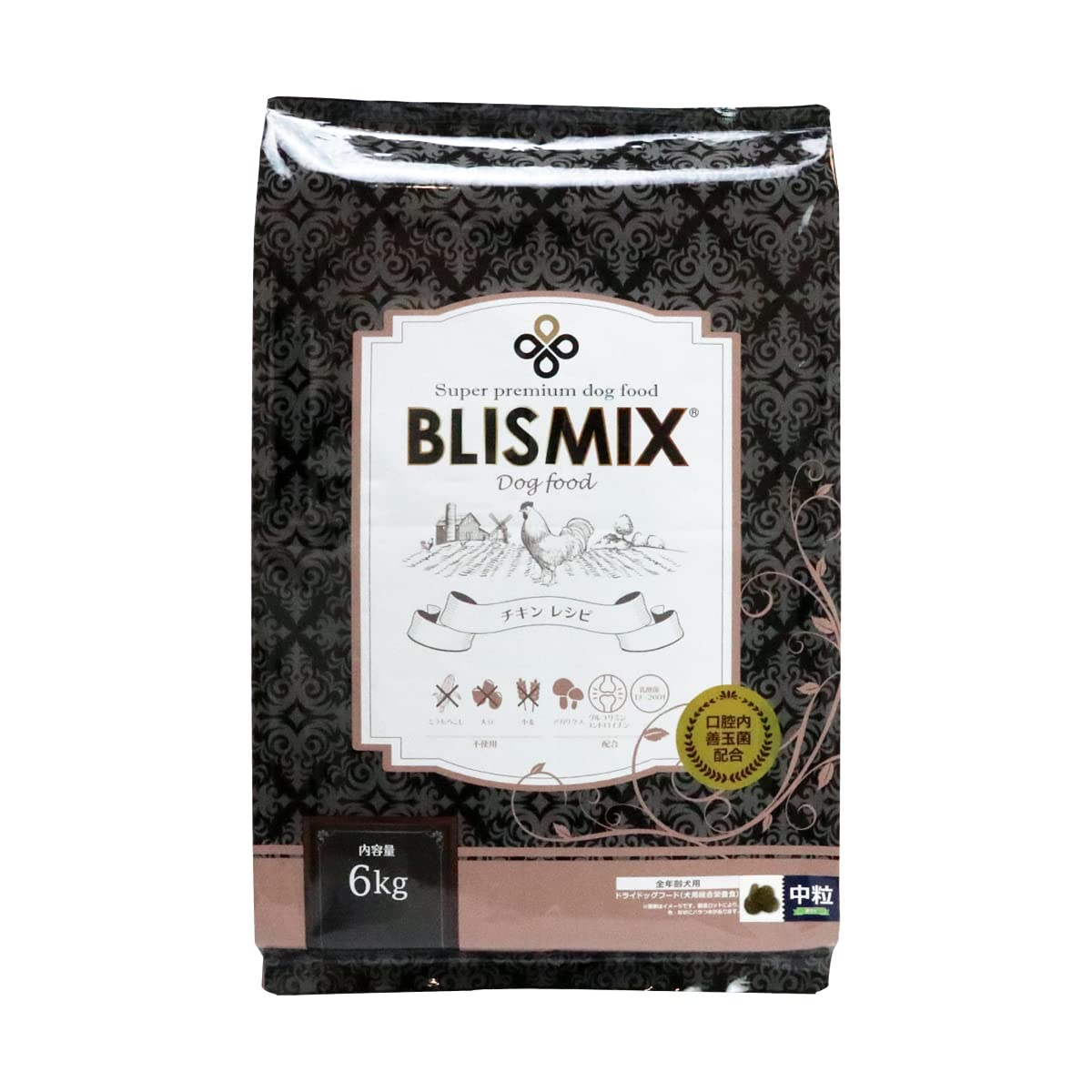 ブリスミックス チキンレシピ 中粒 6kg BLISMIX ドッグフード 鶏 乳酸菌 成犬 子犬 高齢犬 ドライフード