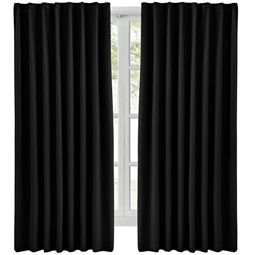 Hansleep カーテン 1級遮光 2枚組 幅100cm丈220cm ブラック 断熱 防寒 防音 省エネ 厚手 無地 おしゃれ 洗える リビング用 (ブラック, 幅100cm丈220cm) 5,100円