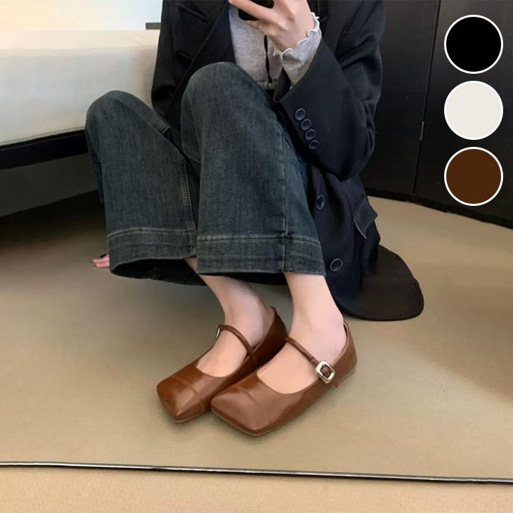 【韓国ins大人気】パンプス フラットシューズ ぺたんこ スクエアトゥ シューズ 韓国ファッション【ashss24-219】【予約販売：15-20日入荷予定順次発送】60込