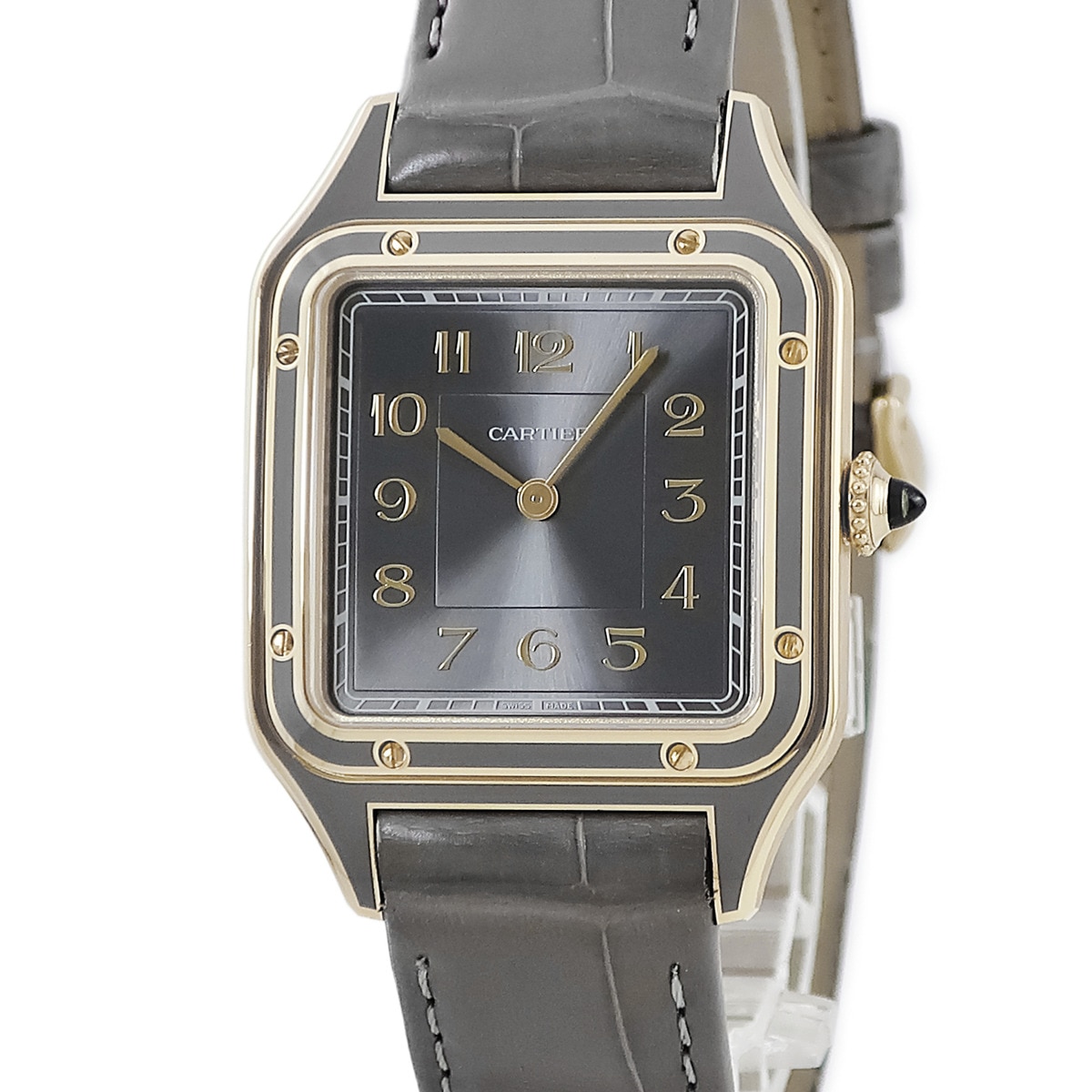 サントス デュモン LM ラッカー WGSA0097 手巻き メンズ レディース K18YG無垢 角型 グレー アラビア 3年保証