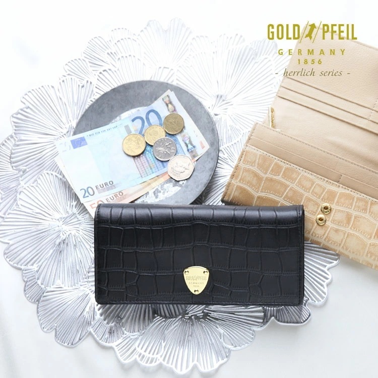 長財布 レディース かぶせ 財布 レザー クロコ 型押し カード収納 34枚 牛革 本革 多機能 大容量 小銭入れ GOLD PFEIL ブランド ロングウォレット 母の日 ギフト プレゼント 4FA