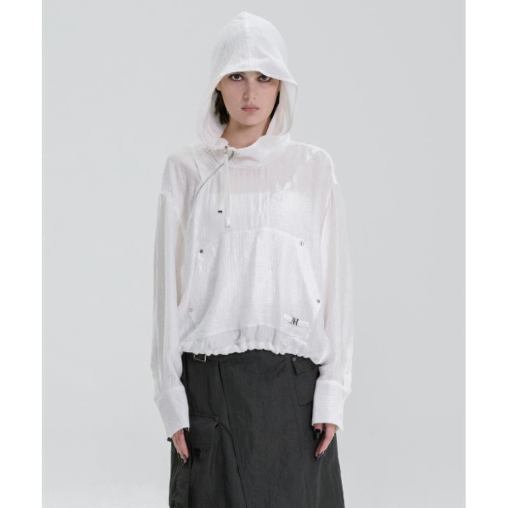 TREEMINGBIRD Crinkle Zipper Anorak White TM2579SH005MW