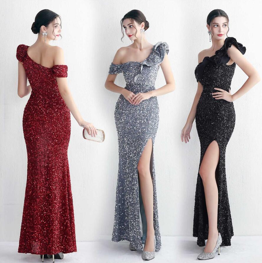 【急速出荷!】ワンショルダー ワンピース レディース パーティードレス 演奏会用ドレス フォーマルドレス 結婚式 お呼ばれ ロングドレス スパンコール キラキラドレス イブニングドレス マーメイド パ