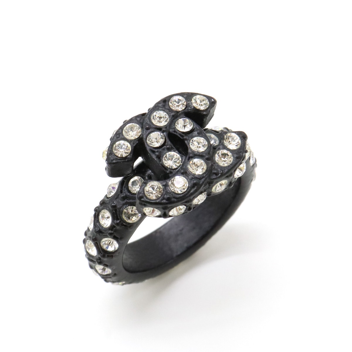 ココマーク ラインストーン リング 指輪 ブラック 黒 日本サイズ約13号 02