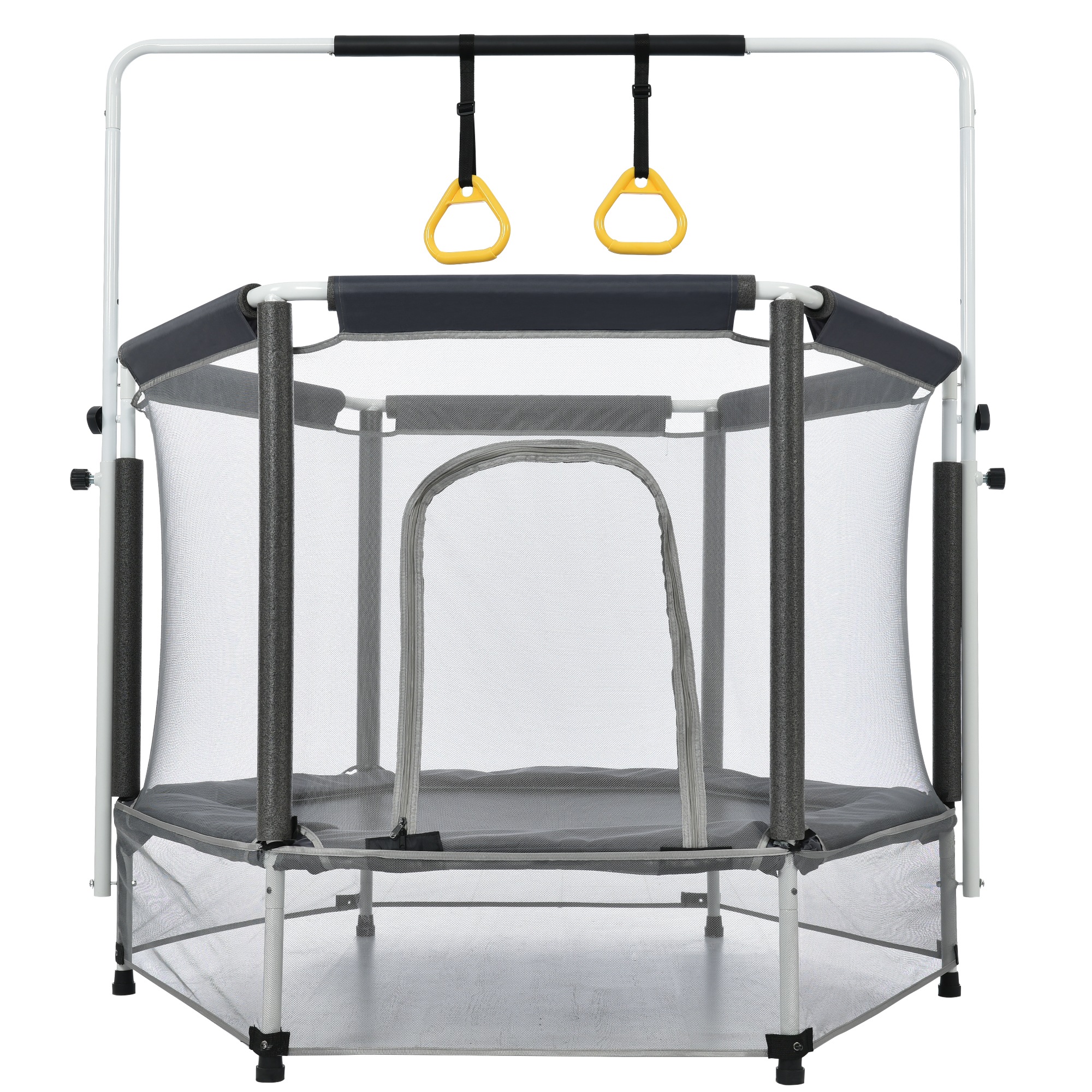 [国内発送 送.料無料]A80トランポリン 子供用 安全保護ネット付き 幅140（55inch) 高さ３段階調節 安全ネット付き 鉄棒 吊り輪付き 安全カバー セーフティネット付き スプリング式 大型