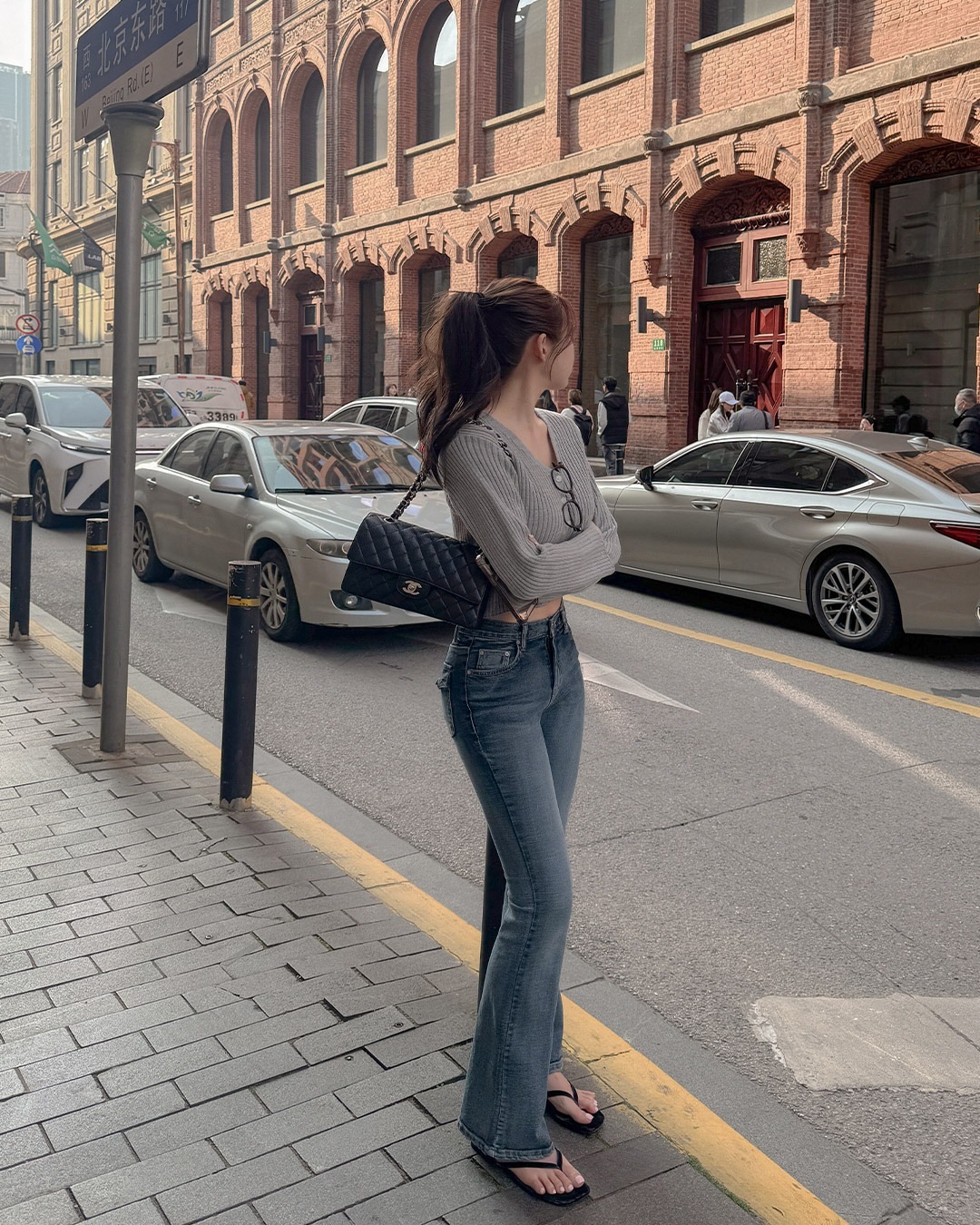 ゴードンブーツカット デニムパンツ韓国ファッション レディース