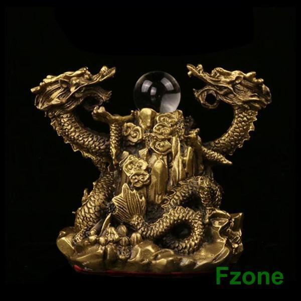 風水 置物 龍 ツインドラゴン 人工水晶 五本爪 龍 竜 真鍮 ブロンズゴールド 龍の置物 ドラゴン 風水 アイテム パワースポット 開運 金運 財産運 幸福 贈り物