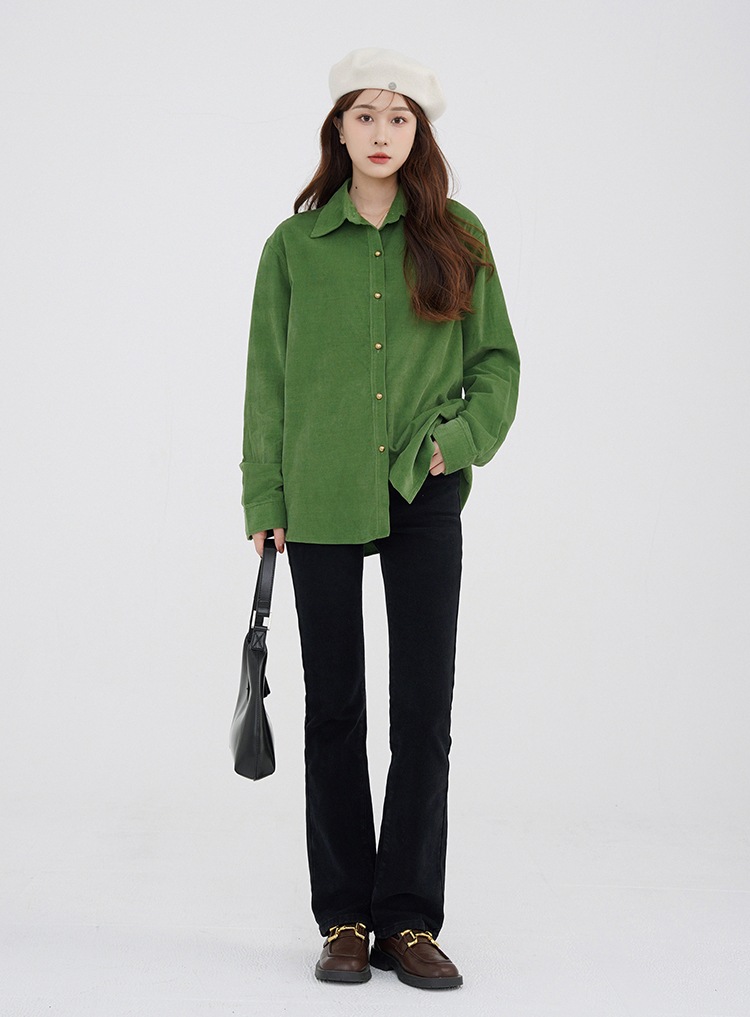 コーデュロイシャツ 秋 冬フレンチ レトロ シックな気質 ゆったり 厚手 起毛 襟付き シャツ 女性 XS S M L トップス シャツ 長袖 襟付き きれいめ シンプル カジュアル 大人 おしゃれ