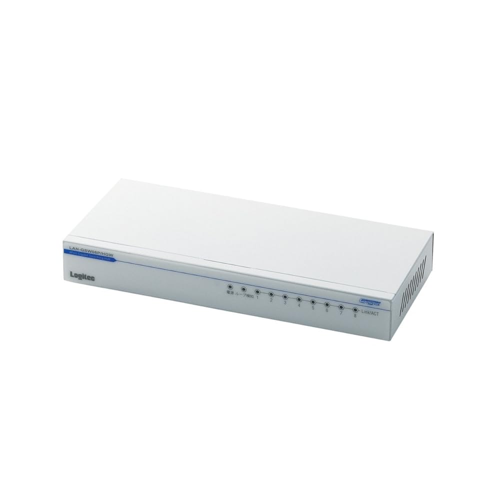 Logitec スイッチングハブ ギガビット対応 8ポート 電源内蔵 メタル 50℃対応 LAN-GSW08P/HGW