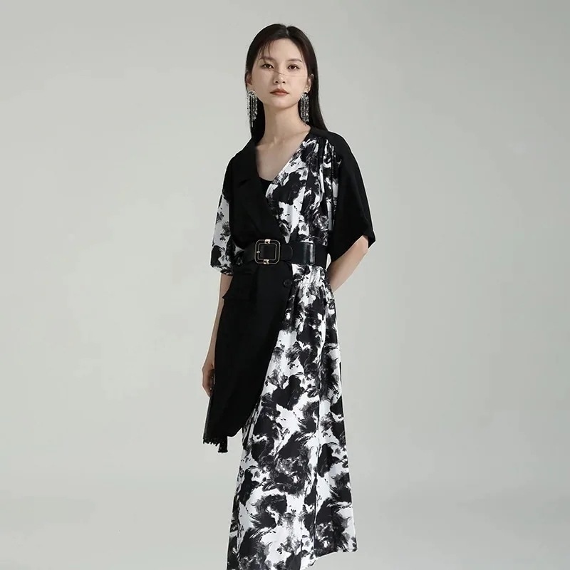 【J.Fashion】 ドッキング シャツワンピース 半袖 柄ワンピ レディース おしゃれ 上質 関連商品は店で購入可能 メガ割30%までに制限