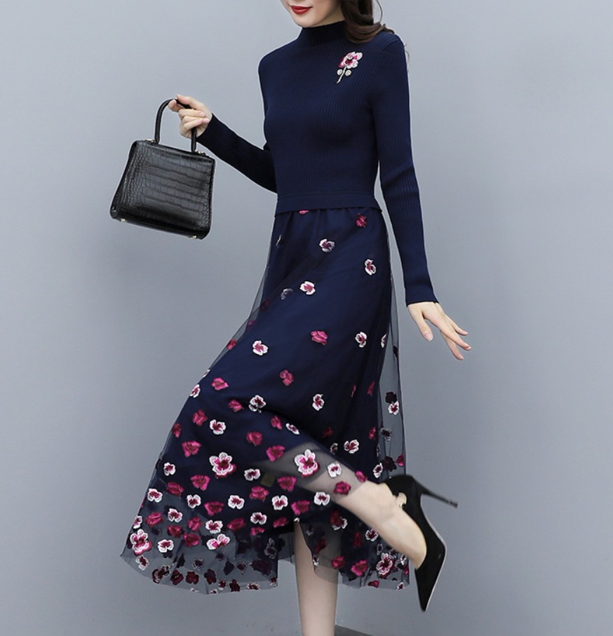 ワンピース デート ロング レース チュール フリル フラワー柄 可愛い きれいめ 上品 おしゃれ かっこいい 可愛い ラブリー キュート ガーリー クール モード系 セクシー エレガント