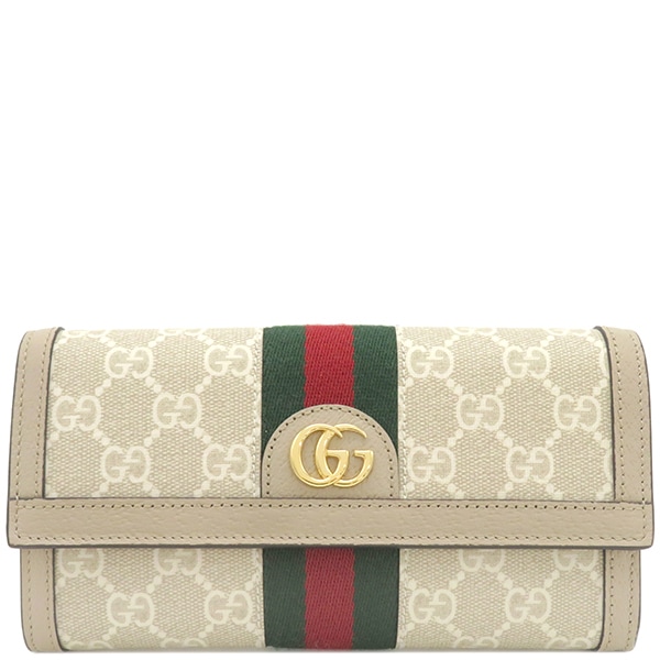 グッチ GUCCI 長財布 オフィディア GG コンチネンタルウォレット GGスプリームキャンバス ベージュ&オフホワイト ゴールド金具 白 523153 【箱】【中古】
