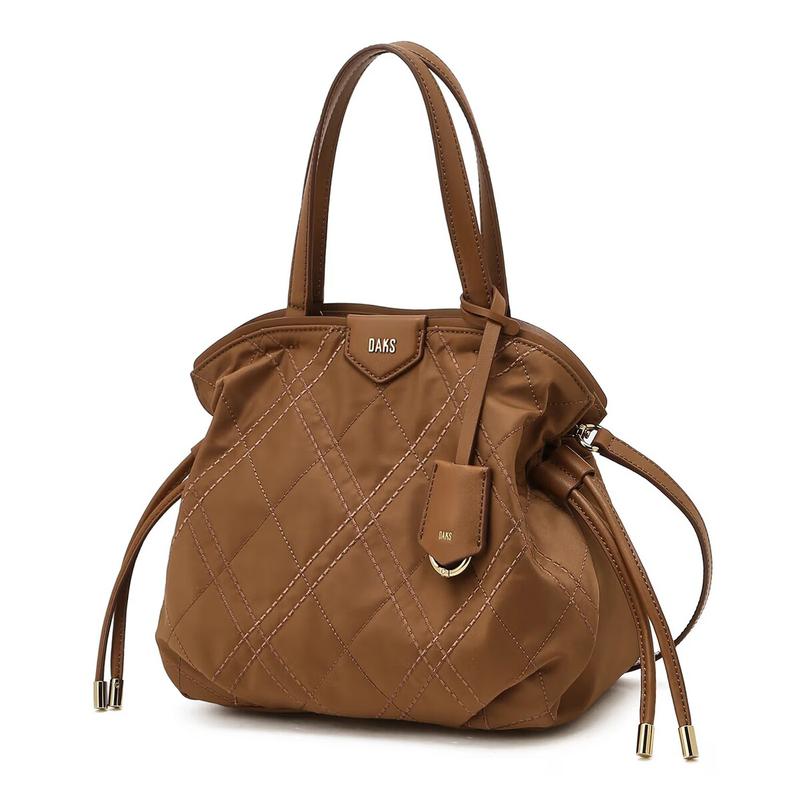 DCBA6E490W2 [ARGYLE] アーガイル キルティング パターン ブラウン ナイロン 巾着型 トートバッグ