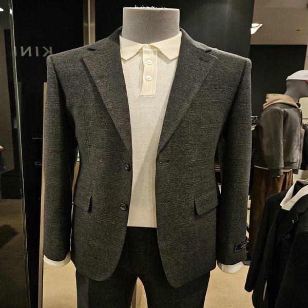 ダークグレー伸縮性ウール感ブントスタイルスーツ(CGS92C217)