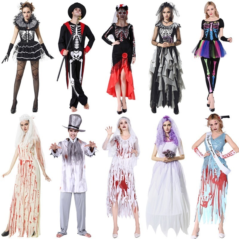 ハロウィンコスム 大人用 魔女の骸骨 スケルトン ゴースト服 ホラー服 ゴーストコスプレ 仮装